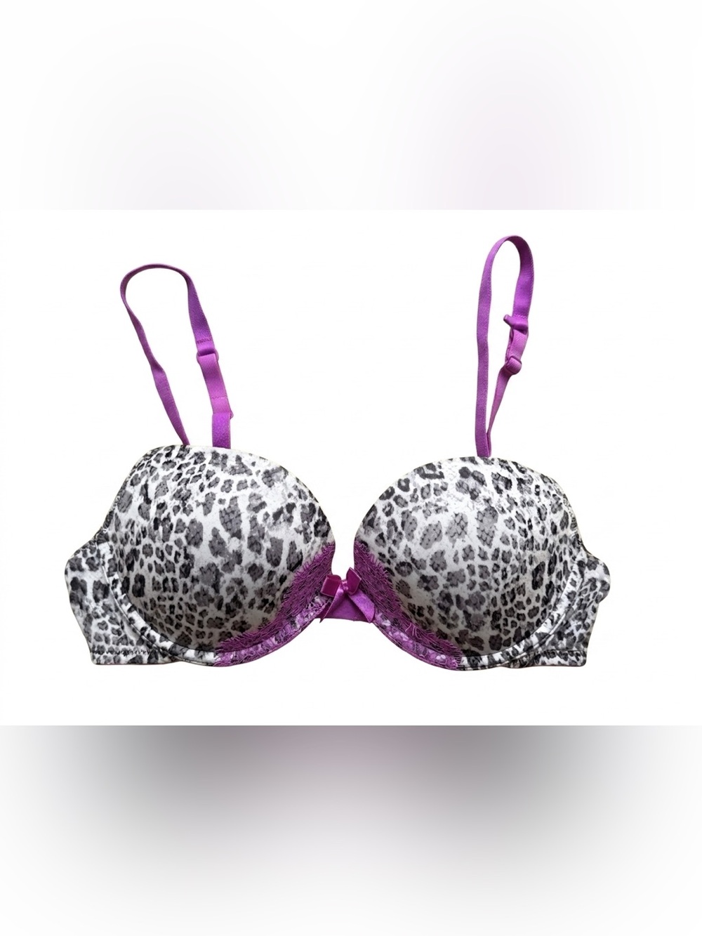 La Senza | Purple & White Leopard Print Push-Up Bra with Lace Trim